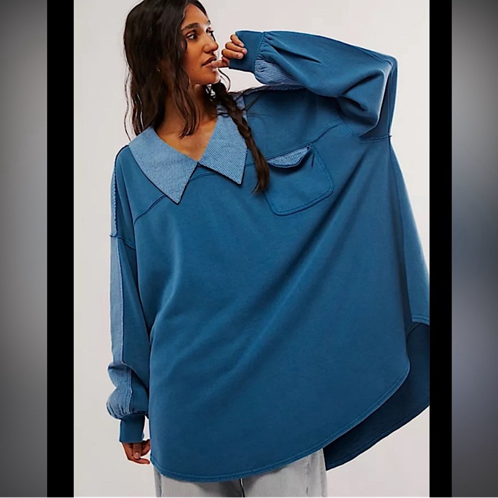 NEW FREE PEOPLE Madeleine Sweatshirt BLUE Small / S